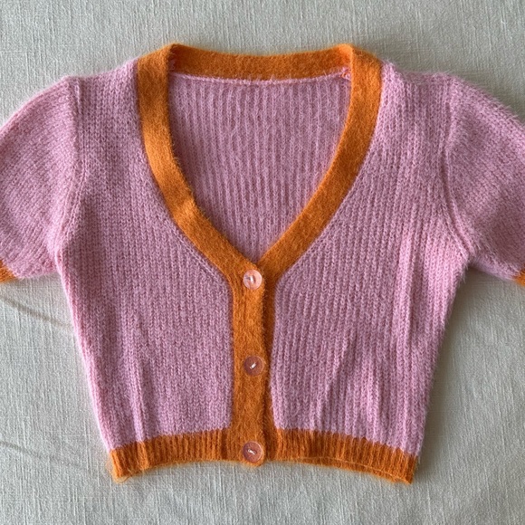 Pink and Orange Knit Button Down Crop Top - Picture 2 of 4